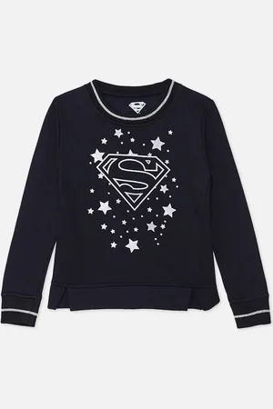 Kidsville Girls Navy Blue Supergirl Printed Sweatshirt