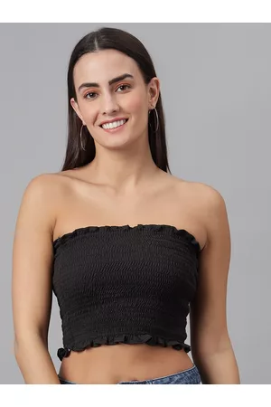 Finsbury Black Smocked Tube Crop Top