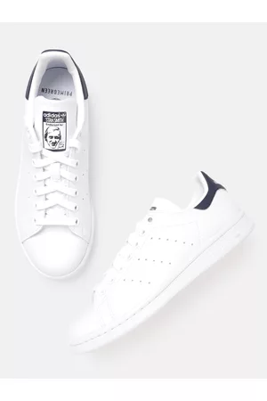 adidas Unisex White & Navy Blue Stan Smith Sneakers with Perforations