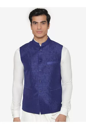 MANQ Men Blue Solid Nehru Jacket