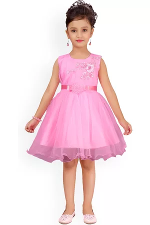 Aarika Girls Pink Embellished Fit and Flare Dress