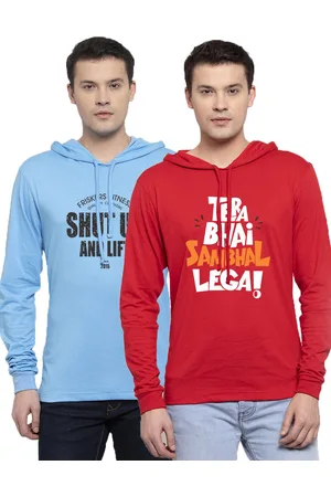 Friskers Men Pack Of 2 Printed Pure Cotton Hooded T-shirts