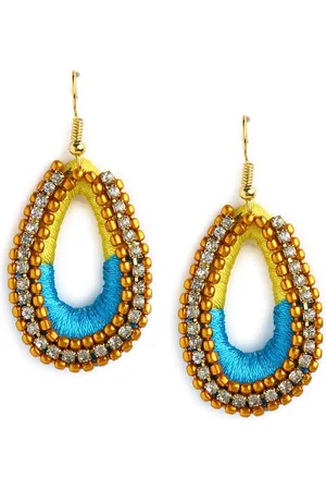 Akshara Clothing Blue & Gold-Toned Contemporary Drop Earrings