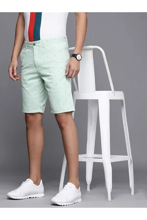 Louis Philippe Men Light Green Geometric Printed Slim Fit Low-Rise Regular Shorts