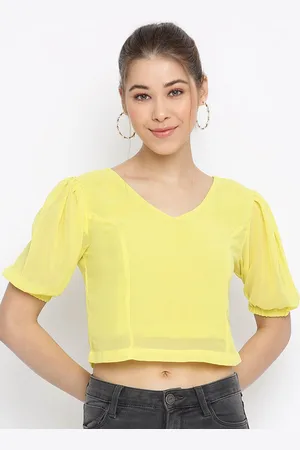 Mayra Women Yellow Georgette Crop Top