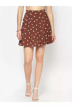 Sera Women Brown & White Printed Flared Mini Skirt
