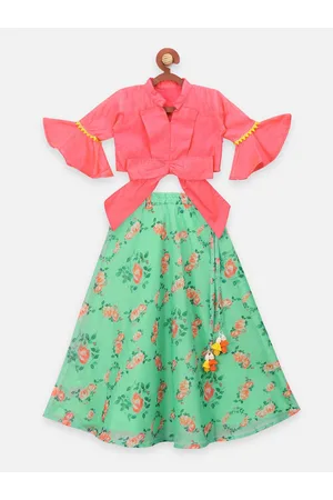 LilPicks Girls Pink & Green Ready to Wear Lehenga & Blouse