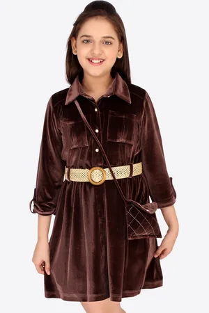 CUTECUMBER Girls Brown Shirt Dress