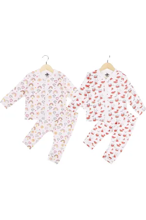 The Mom Store Kids White & Pink Cotton Printed Top with Pyjamas Pack Of 4