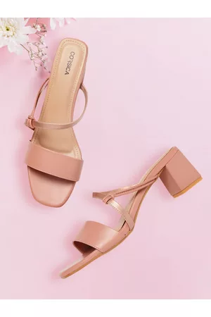 Corsica Peach-Coloured & Rose Gold-Toned Solid Block Sandals