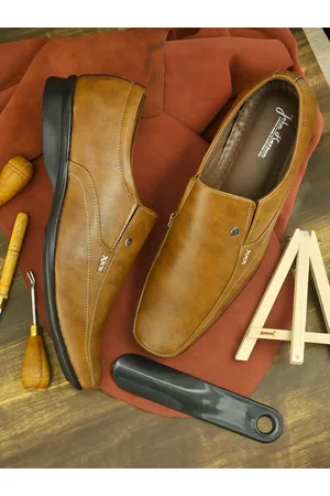 John Karsun Men Tan Brown Solid Formal Slip-Ons