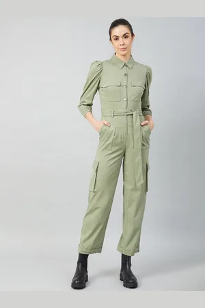 ATHENA Women Olive Green Solid Jumpsuit