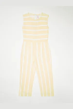 Crimsoune Club Girls Yellow & White Striped Basic Jumpsuit