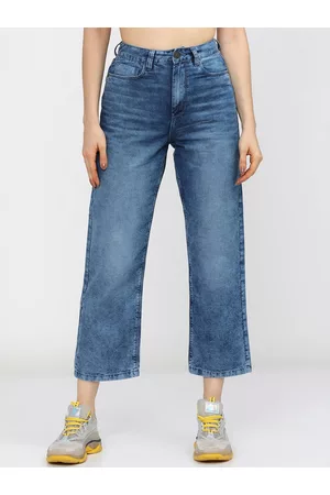 Tokyo Talkies Women Blue Wide Leg High-Rise Heavy Fade Stretchable Jeans