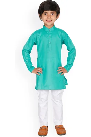 DKGF FASHION Boys Sea Green & White Kurta with Pyjamas