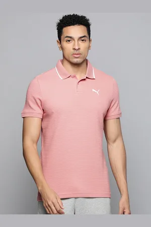 PUMA Men Pink Ottoman Brand Logo Printed Polo Collar Slim Fit T-shirt