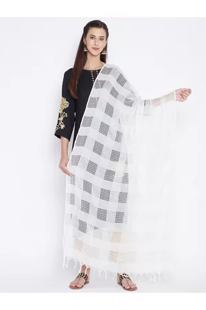 Clora Creation Off White Checked Pure Cotton Dupatta