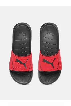 PUMA Unisex Red & Black Popcat 20 Shower Printed Sliders