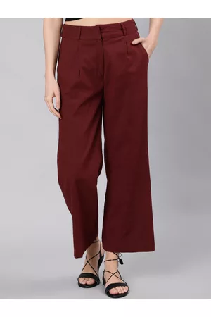 Jaipur Women Maroon Flared High-Rise Trousers