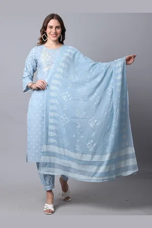 Rajnandini Women Blue Ethnic Motifs Printed Pure Cotton Kurta with Trousers & With Dupatta