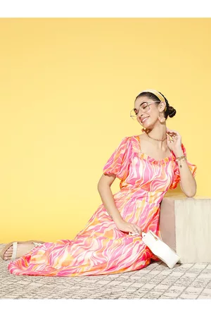 ATHENA Women Pretty Pink Floral Volume Play Dress