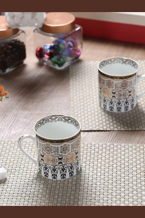 GOODHOMES White 2 Pieces Printed Bone China Set