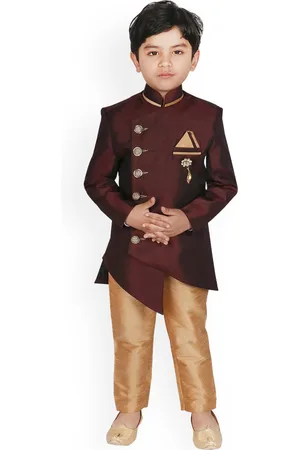 SG Boys Maroon & Gold-Toned Sherwani Set