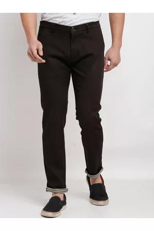 Rodamo Men Brown Slim Fit Cotton Trousers