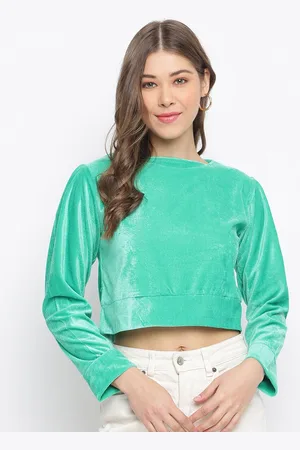 Mayra Women Green Velvet Crop Top