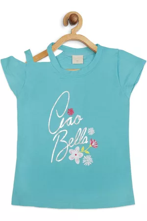 Tiny Girl Sea Green & White One Shoulder Regular Top