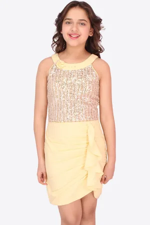 CUTECUMBER Girls Yellow & Silver-Toned Embellished Georgette Sheath Dress