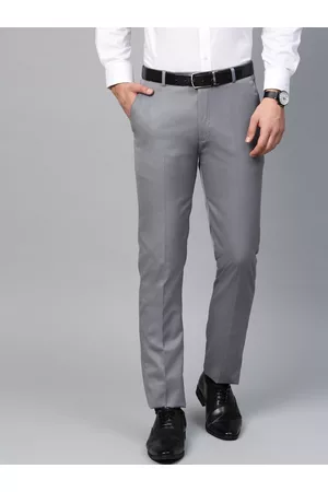 MANQ Men Grey Smart Slim Fit Solid Formal Trousers