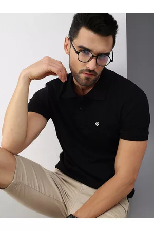 ONN Men Black Polo Collar T-shirt