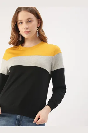 DressBerry Women Black & Mustard Yellow Colourblocked Sweatshirt