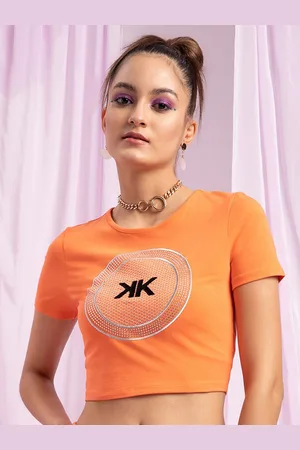 KENDALL + KYLIE Women Mango Slim Fit Crop T-shirt