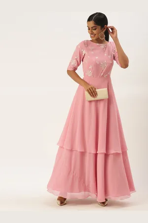 Ethnovog Pink Floral Georgette Maxi Dress