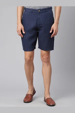 HARSAM Men Navy Blue Linen Regular Shorts