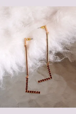 Bellofox Gold-Toned & Red Studded Drop Earrings