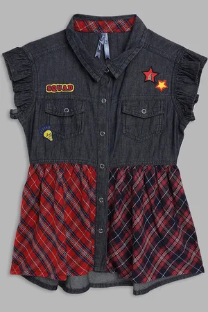Blue Giraffe Girls Multicoloured Checked Shirt Dress