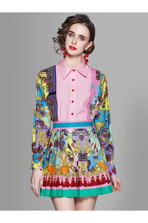JC Collection Women Multicoloured Printed Shirt with Skirt Co-Ords Set