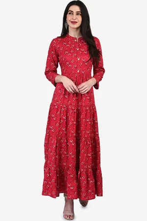 BE INDI Women Red Printed Maxi Dress