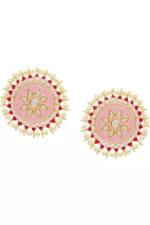 Asmitta Jewellery Pink & Gold-Plated Contemporary Kundan Studded Studs Earrings