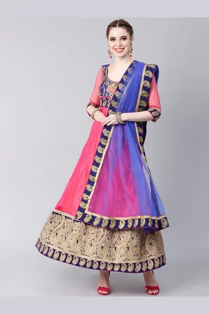 Chhabra 555 Pink & Navy Made To Measure Zari Embroidered Kurta Set With Dupatta
