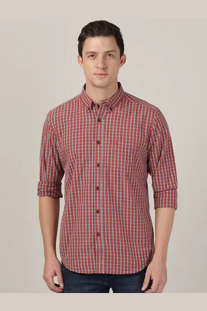 MERCHANT MARINE Men Red Classic Slim Fit Checked Cotton Casual Shirt