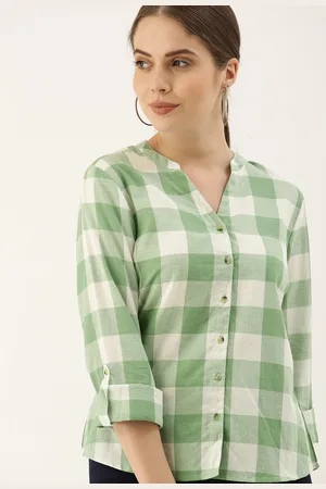 Chemistry Women Green & White Regular Fit Checked Casual Shirt
