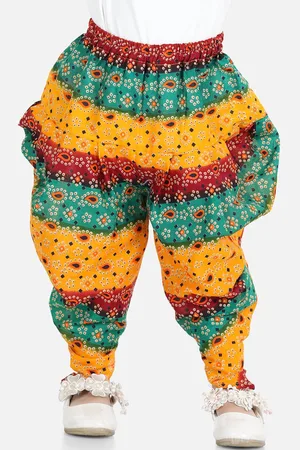 BownBee Girls Yellow & Red Printed Cotton Dhotis