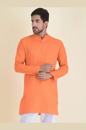 DEYANN Men Orange Thread Work Kurta