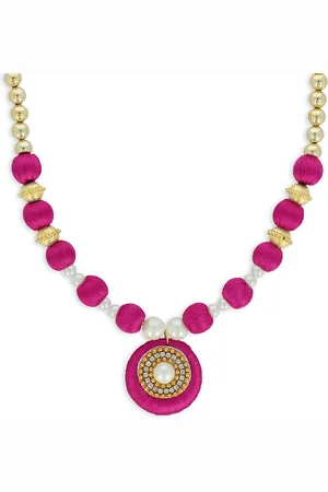 Akshara Clothing Girls Gold-Plated & Pink Alloy Kundan Handcrafted Necklace