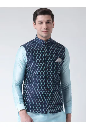 DEYANN Men Navy Blue Printed Nehru Jacket