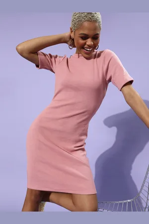 ATHENA Pretty Pink Solid Knitted Dress